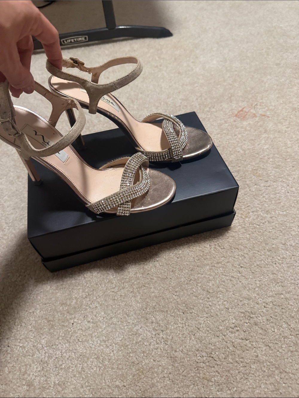 Nina Metallic Champagne Crystal-Strap Stiletto Sandals